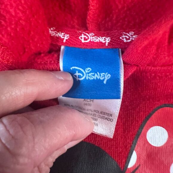 Disney Minnie Mouse Girls Red Hoodie XCH 4/5 Hearts Graphic Pullover Sweatshirt - Picture 3 of 5